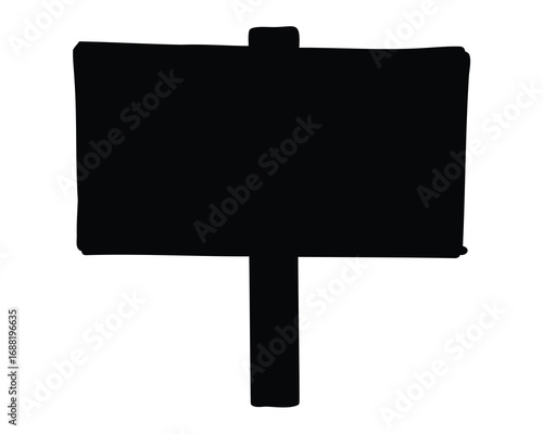 A dark silhouette of a sign post against a white background