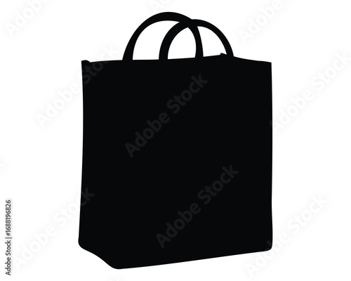 Black silhouette of a shopping bag with handles on white background