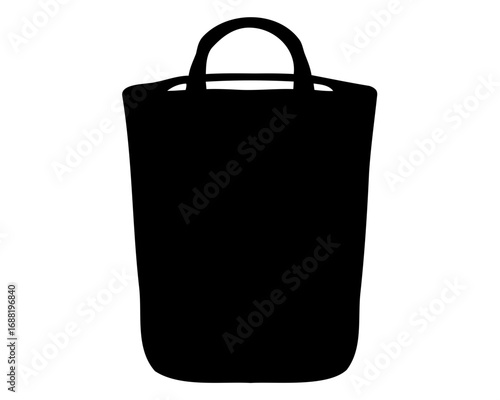 Black silhouette illustration of a reusable shopping bag with curved handles
