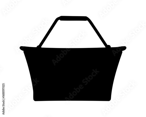 Simple black silhouette illustration of a shopping basket with a handle