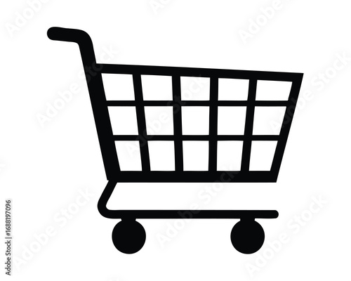 Minimalist black shopping cart outline icon on a clean white background