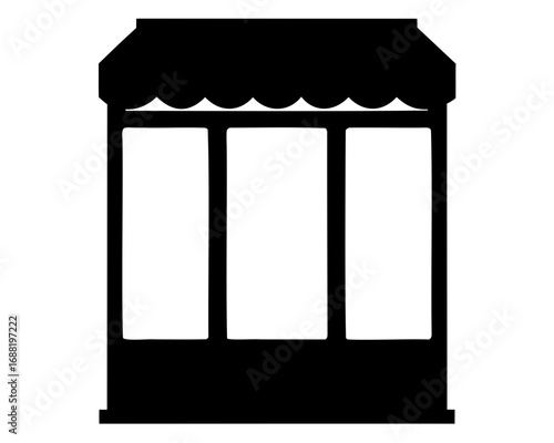 Simple stylized illustration of a storefront with three windows and awning