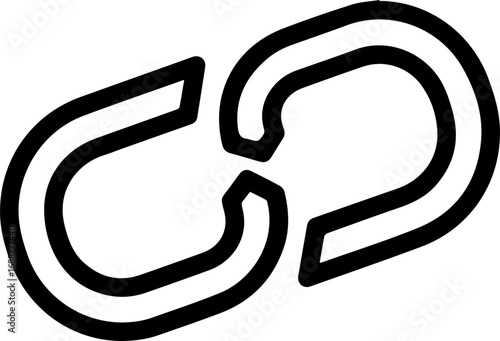 Outline icon of two interconnected chain links, a symbol for unity, strength, attachment, and website hyperlinks on an isolated background