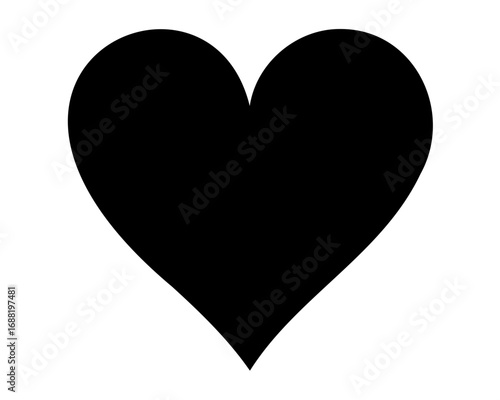 Solid black heart symbol on a white background, love and passion
