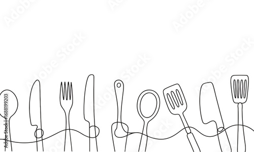 Minimalist kitchen utensils line art for modern restaurants, food blogs, and culinary brands