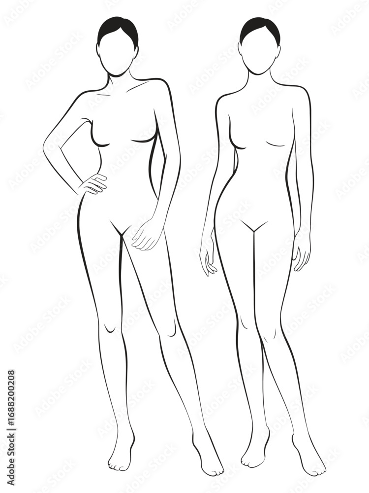 Fototapeta premium Female Body Outline Illustration in Standing Pose