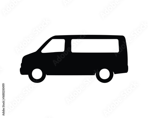 Silhouette of a black van on white background side view transportation