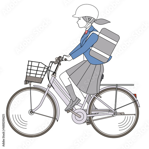 ヘルメットをかぶって自転車に乗る女子中高生