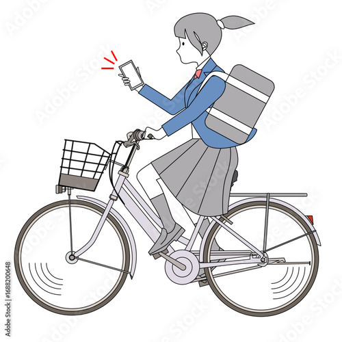 スマホを見ながら自転車に乗る女子中高生