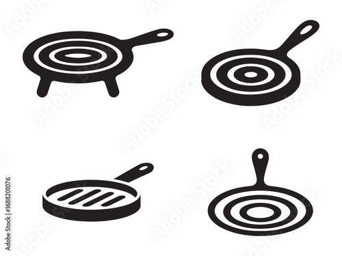 Four Different Types of Pans in a Simple, Vector Graphic