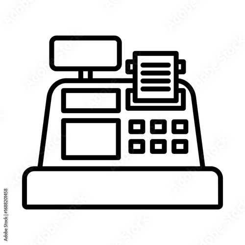 cash register line icon representing payment and transaction processing
