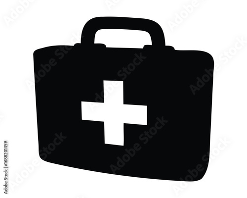 Stylized First Aid Kit Icon in Black and White Simple Design