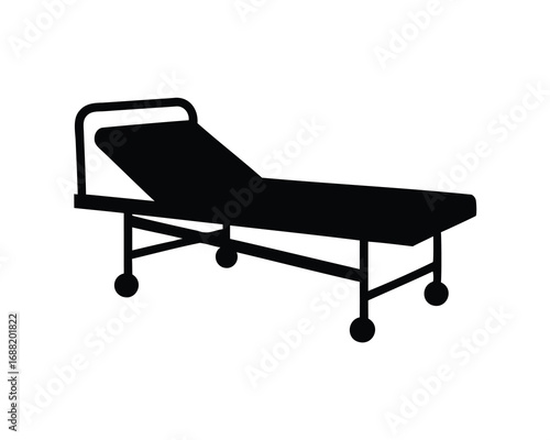 Black silhouette of a hospital bed or gurney with wheels