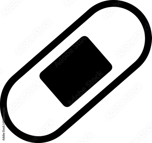 Simple adhesive bandage vector icon illustrating first aid, medical treatment, and wound care. A minimalist symbol for health and recovery