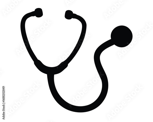 Simple black and white medical illustration of a single stethoscope instrument