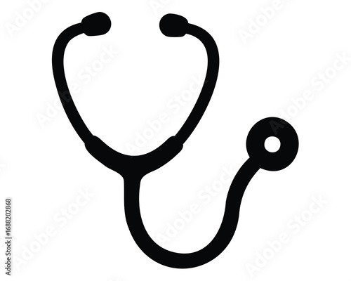 Black stethoscope symbol on white background, healthcare equipment, medical checkup