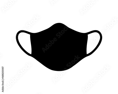Simple black face mask with ear loops against a white background for protection