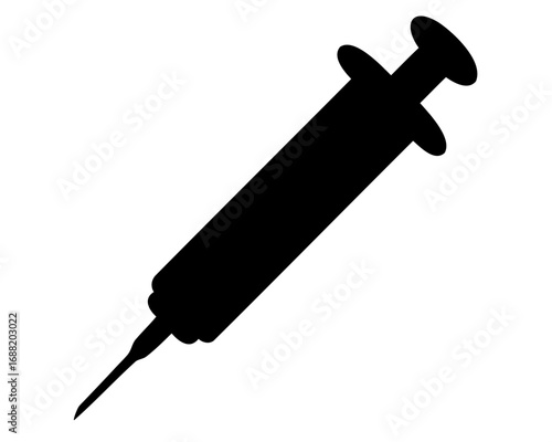 Silhouette of a medical syringe, isolated on a white background, ready for use