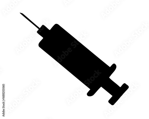 Black silhouette icon representing a syringe with a needle on white background