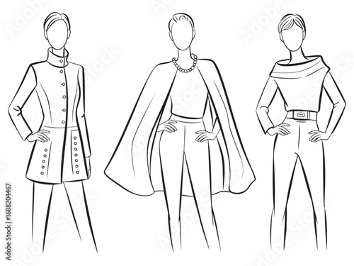 Stylish fashion sketches showcasing elegant women's apparel designs for a modern wardrobe