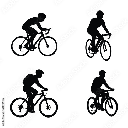 Silhouettes of Cyclists on Bicycles – Outdoor Activity Vector Set