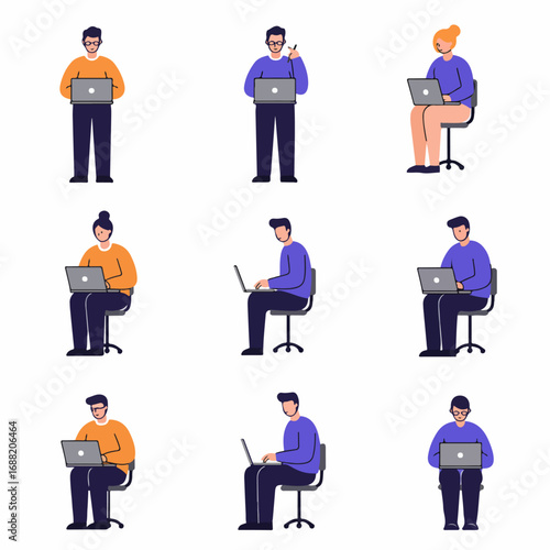 Diverse Group of Individuals Using Laptops for Remote Work and Online Learning, Representing Modern Digital Connectivity and Productivity