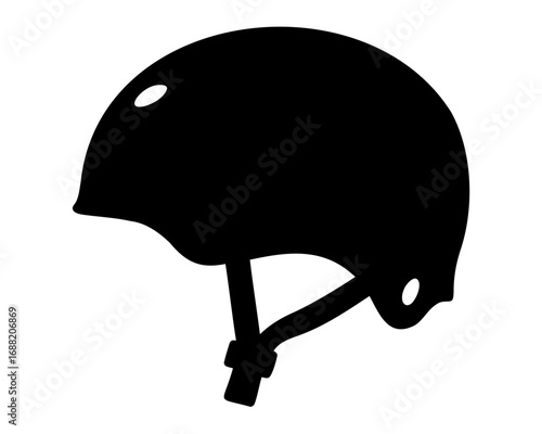 Black silhouette illustration of a safety helmet for sports and recreation