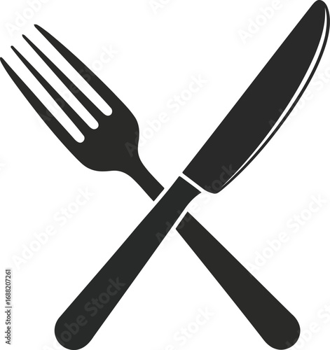 Crossed fork and knife silhouette restaurant dining cutlery icon food service bistro meal symbol vector