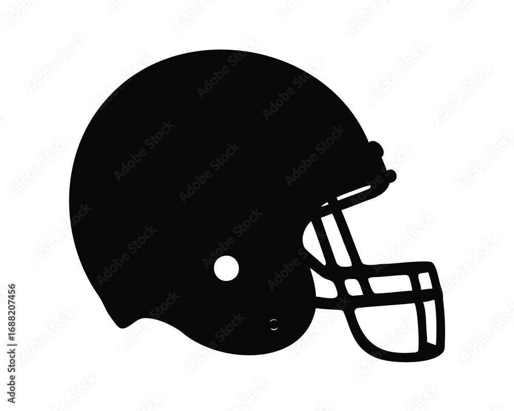 Fototapeta premium A Solid Black Football Helmet with Detailed Face Mask on White Background