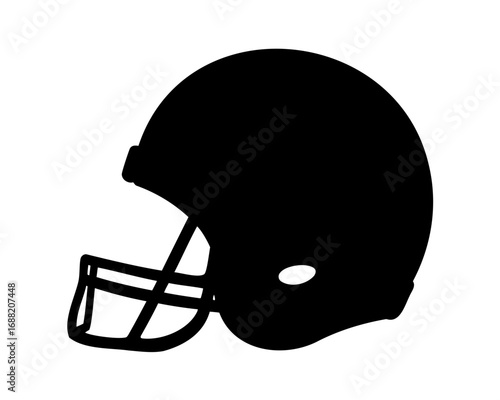 A black silhouette of an American football helmet over a white background