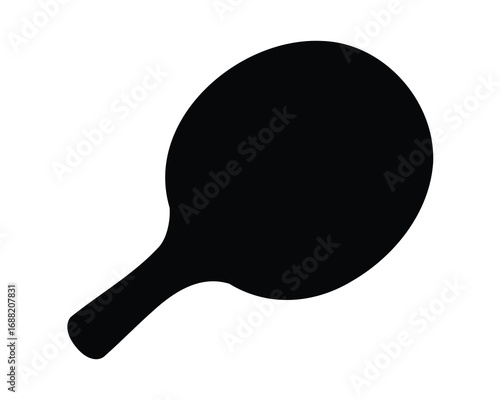 A simple black silhouette of a ping pong paddle against white background