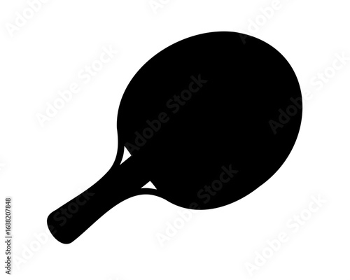 Black silhouette of a ping pong paddle isolated against a white background