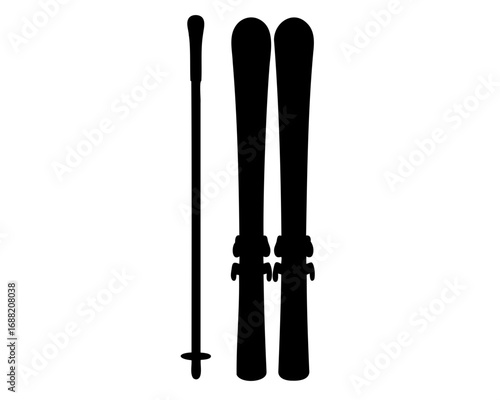 Silhouette Illustration of Skis and Ski Pole Ready for Winter Sports