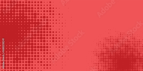 Red halftone pattern. Retro comic gradient background. Bright pixelated dotted texture overlay. Cartoon pop art faded gradient pattern. Vector backdrop for poster, banner,Vector