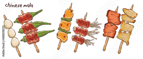 Hand-Drawn Collection of Chinese Mala Skewers