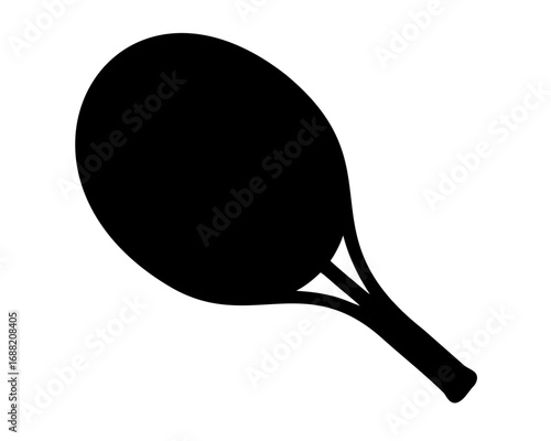 Simple flat vector graphic of a tennis racket in solid black