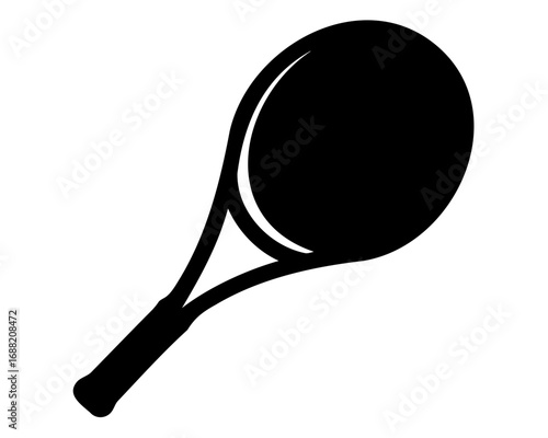 Silhouette image of a tennis racket with the net filled in black color
