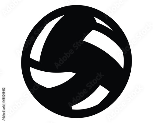 Abstract black and white circular shape with swirling internal design elements
