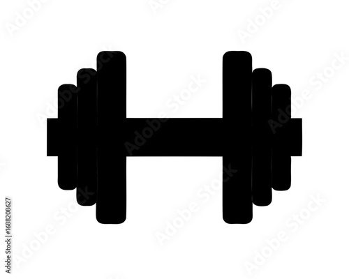 Simple graphic design of a black dumbbell used for fitness training