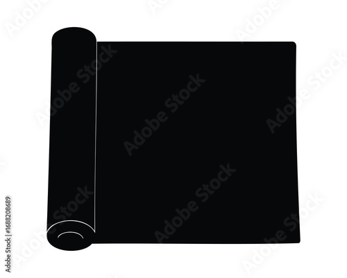 Minimalist black silhouette illustration of a partially rolled scroll or mat