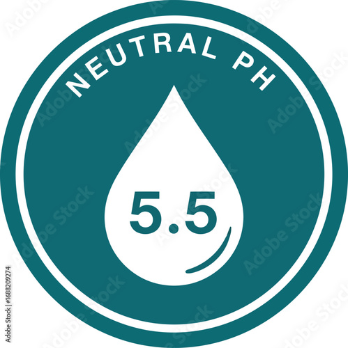 Circle icon with water drop symbol indicating neutral ph level 5.5 for skin care and science vector