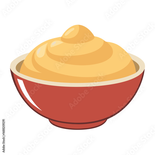 Color illustration of a bowl of mashed potatoes with gravy