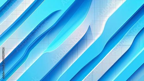 Abstract Blue and White Diagonal Ribbons on Grid Background image photo