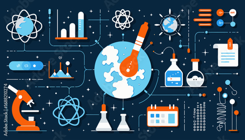 Intricate Illustration of Various Scientific Elements Including Molecules, Microscope, Lab Equipment, and Graphs Depicting the Essence of Laboratory Research