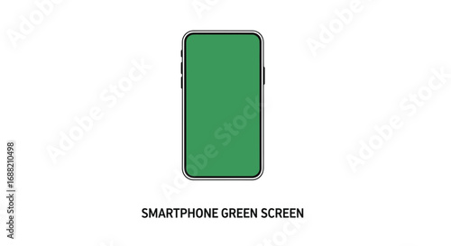 Vector illustration of a modern smartphone with a blank green screen for chroma key compositing. Mobile device mockup isolated on white background
