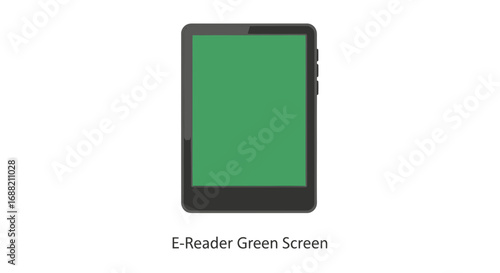 Digital book reader tablet with a green chroma key screen. Modern electronic gadget for reading, isolated vector illustration for mockup