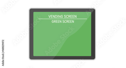 A sleek, modern tablet computer interface featuring a green screen, ideal for vending machine display mockups and advertising composites