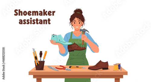 Skilled Shoemaker Assistant Crafting Shoes in Workshop