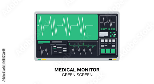 Medical Monitor with Green Screen Displaying Heart Rate Activity for Healthcare Concepts