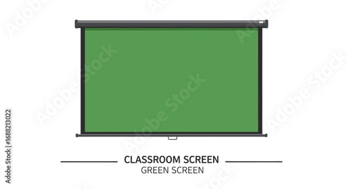 Vector illustration of a blank retractable green screen for chroma key effects, isolated on a white background for educational or presentation use
